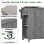Outdoor Kitchen Island Fir Wood Kitchen Island with Stainless Steel Top, Ample Storage, Towel and Spice Racks, Bottle Opener, Grey