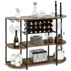 47 Inches Wine Rack Table with Glass Holder and Storage Shelves