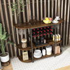 47 Inches Wine Rack Table with Glass Holder and Storage Shelves