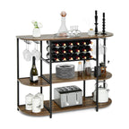 47 Inches Wine Rack Table with Glass Holder and Storage Shelves