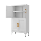 White metal kitchen storage cabinet, kitchen pantry storage cabinet with door and shelf, adjustable leveling feet