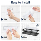 Shower Caddy No Drilling - Rustproof Adhesive Shower Organizer with Soap Holder, Large Capacity Storage Shelves for Bathroom, Kitchen & Home Decor