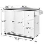 Kitchen Island 2-Door Storage Cabinet with Drawers and Stainless Steel Top