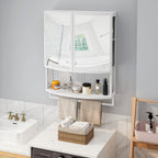 Arched Glass Double Door Wardrobe With Shatterproof Mirror, Open Shelf & Towel Rack