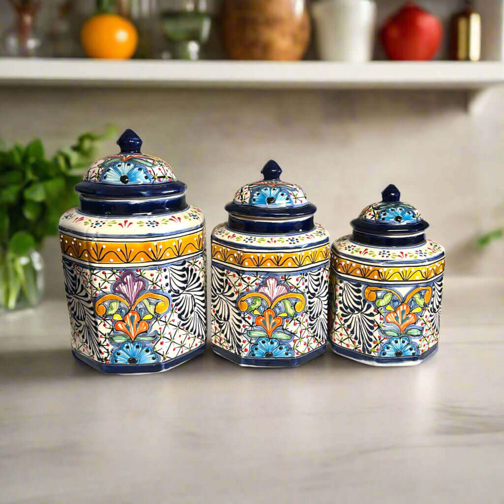 Talavera Canister Set | Colorful Handmade Mexican Kitchen Jars