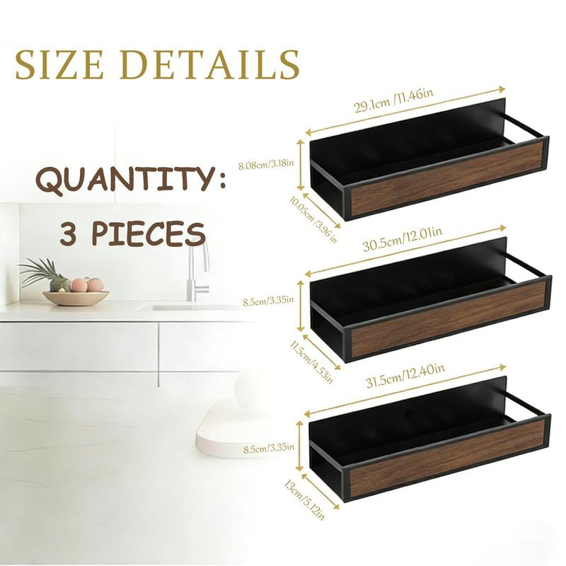 Magnetic Refrigerator Organizer Shelf｜No Drill Fridge Side Spice Rack｜Carbon Steel Magnetic Storage with Wood-Grain Look｜Strong Hold Space Saving Kitchen Organizer for Small Kitchens