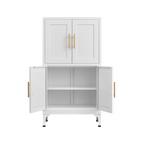 White metal kitchen storage cabinet, kitchen pantry storage cabinet with door and shelf, adjustable leveling feet