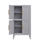 Grey metal kitchen storage cabinet, kitchen pantry storage cabinet with door and shelf, adjustable leveling feet