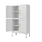 White metal kitchen storage cabinet, kitchen pantry storage cabinet with door and shelf, adjustable leveling feet