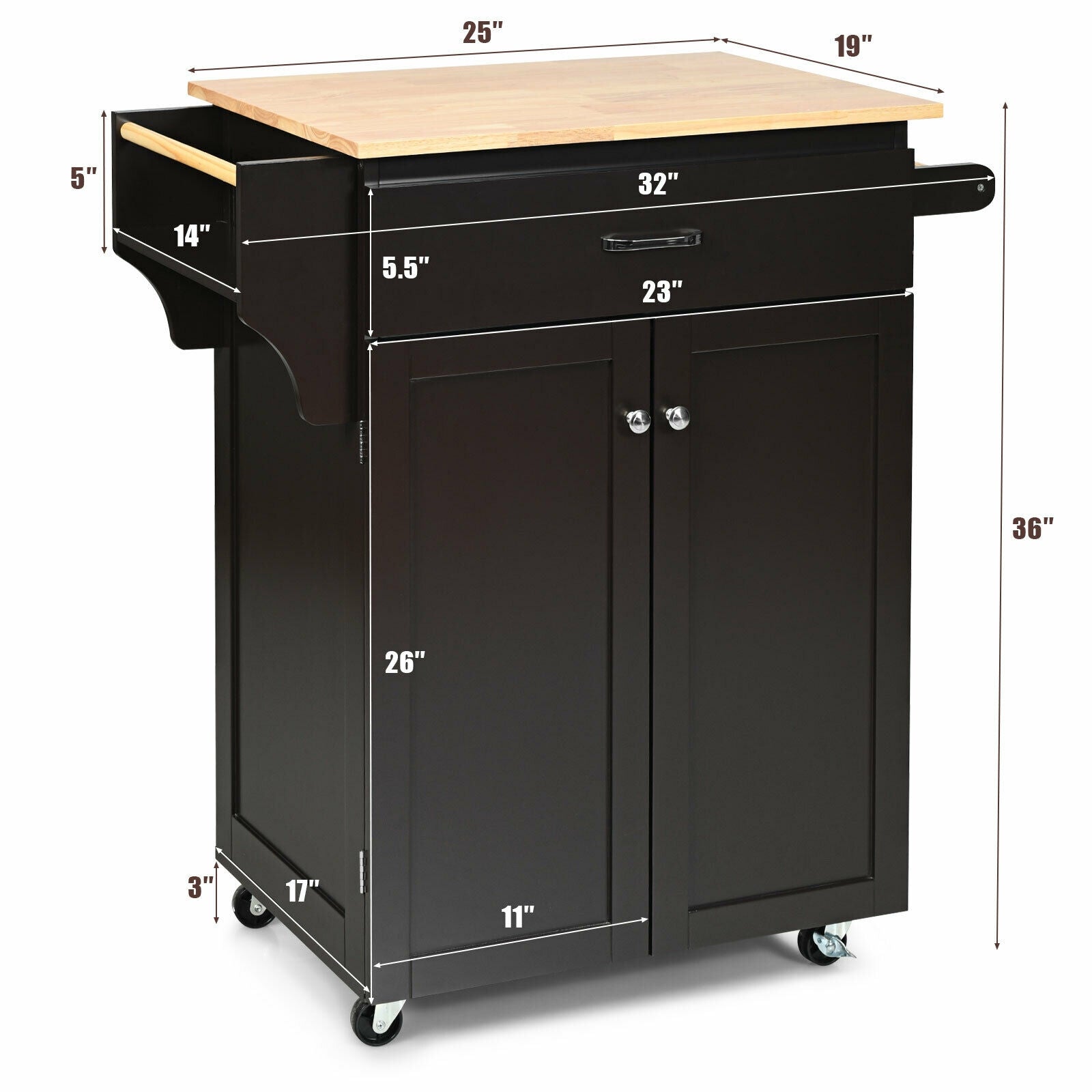 Utility Rolling Storage Cabinet Kitchen Island Cart with Spice Rack