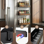 Magnetic Refrigerator Organizer Shelf｜No Drill Fridge Side Spice Rack｜Carbon Steel Magnetic Storage with Wood-Grain Look｜Strong Hold Space Saving Kitchen Organizer for Small Kitchens