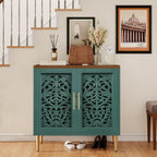 Green Accent Cabinet Carved Storage Vintage Furniture