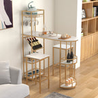 3 Pieces Bar Table Set with Storage Shelves and Wine Rack-Golden