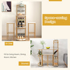 3 Pieces Bar Table Set with Storage Shelves and Wine Rack-Golden