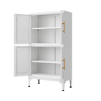 White metal kitchen storage cabinet, kitchen pantry storage cabinet with door and shelf, adjustable leveling feet