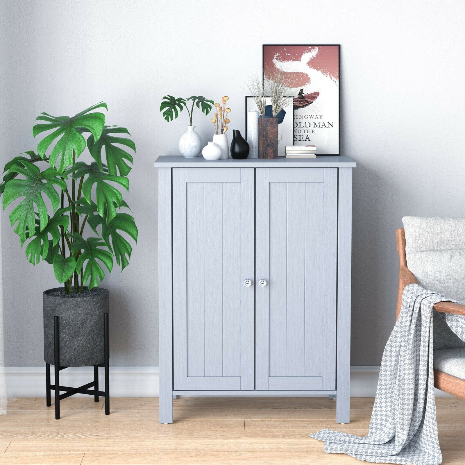 2-Door Bathroom Floor Storage Cabinet Space Saver Organizer