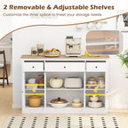 55" Large Buffet Sideboard Kitchen Storage Cabinet with 3 Drawers 2 See-through Doors Adjustable Shelves Wine Bar Table