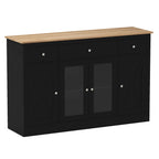55" Large Buffet Sideboard Kitchen Storage Cabinet with 3 Drawers 2 See-through Doors Adjustable Shelves Wine Bar Table