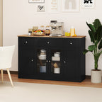 55" Large Buffet Sideboard Kitchen Storage Cabinet with 3 Drawers 2 See-through Doors Adjustable Shelves Wine Bar Table