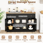 55" Large Buffet Sideboard Kitchen Storage Cabinet with 3 Drawers 2 See-through Doors Adjustable Shelves Wine Bar Table