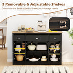 55" Large Buffet Sideboard Kitchen Storage Cabinet with 3 Drawers 2 See-through Doors Adjustable Shelves Wine Bar Table