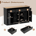 55" Large Buffet Sideboard Kitchen Storage Cabinet with 3 Drawers 2 See-through Doors Adjustable Shelves Wine Bar Table