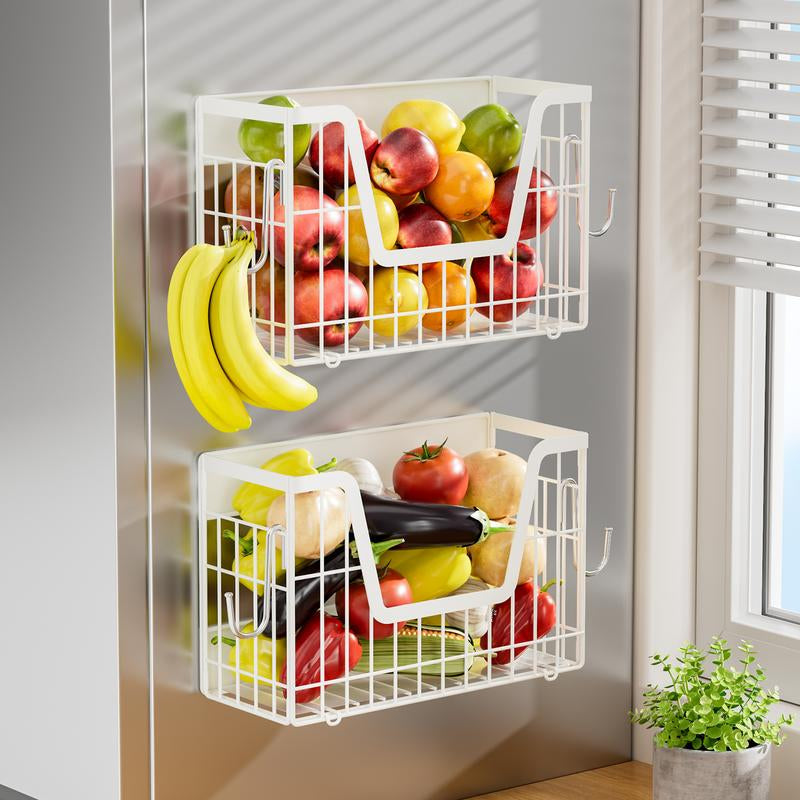 【Holiday Deals】San Dream Magnetic Shelf for Fridge Spice Rack Organizer Magnetic Fruit Basket for Refrigerator Laundry Organizer Spice Snacks Magnet Fridge Shelf-1Pc&2Pcs
