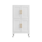 White metal kitchen storage cabinet, kitchen pantry storage cabinet with door and shelf, adjustable leveling feet