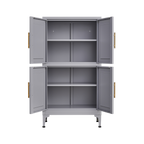 Grey metal kitchen storage cabinet, kitchen pantry storage cabinet with door and shelf, adjustable leveling feet