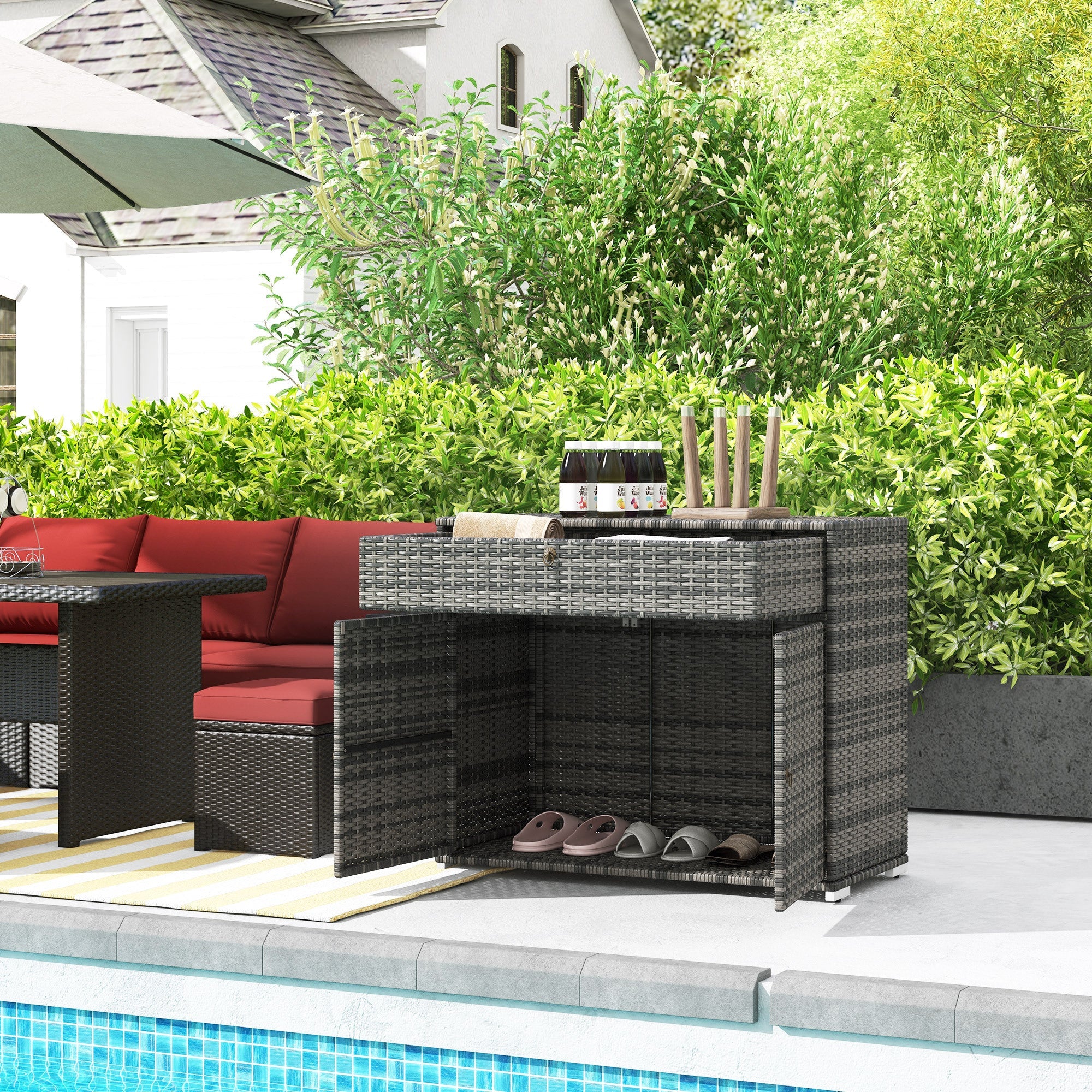Outdoor Towel Rack and Pool Toy Cabinet, Hot Tub Accessory Storage, Freestanding