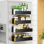 4 Pack Moveable Fridge Magnetic Spice Racks, Metal - Black