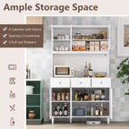 77 Inches Kitchen Pantry Storage Cabinet with LED Lights and Power Outlets-White