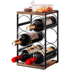 SUOERNUO Wood Countertop Wine Rack No Assembly Needed 6-Bottle Capacity Black & Rustic Brown Metal & Wood Construction Rust-Resistant Powder Coating Freestanding Storage Solution