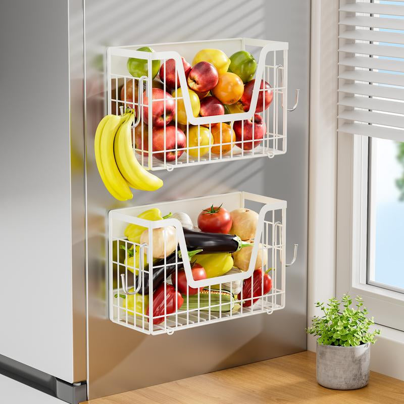 【Holiday Deals】San Dream Magnetic Shelf for Fridge Spice Rack Organizer Magnetic Fruit Basket for Refrigerator Laundry Organizer Spice Snacks Magnet Fridge Shelf-1Pc&2Pcs