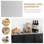 Kitchen Island 2-Door Storage Cabinet with Drawers and Stainless Steel Top