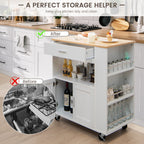 Rolling Kitchen Trolley with 3 Spice Racks Drawer and Open Shelf