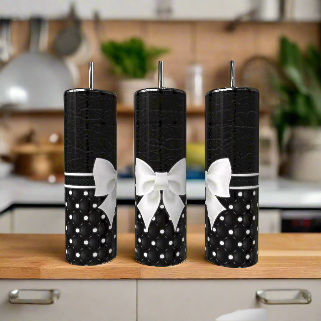 B&W Textured Bow 20oz Skinny Tumbler