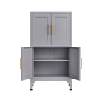 Grey metal kitchen storage cabinet, kitchen pantry storage cabinet with door and shelf, adjustable leveling feet