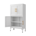 White metal kitchen storage cabinet, kitchen pantry storage cabinet with door and shelf, adjustable leveling feet
