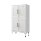 White metal kitchen storage cabinet, kitchen pantry storage cabinet with door and shelf, adjustable leveling feet