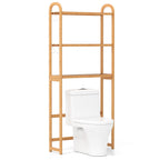 3-Tier Bamboo Bathroom Floor Organizer with 5-Position Shelves and 3 Hooks-Natural