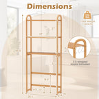 3-Tier Bamboo Bathroom Floor Organizer with 5-Position Shelves and 3 Hooks-Natural