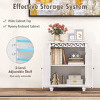 Freestanding Bathroom Cabinet Floor Storage Organizer with Adjustable Shelf and Solid Wood Legs-White