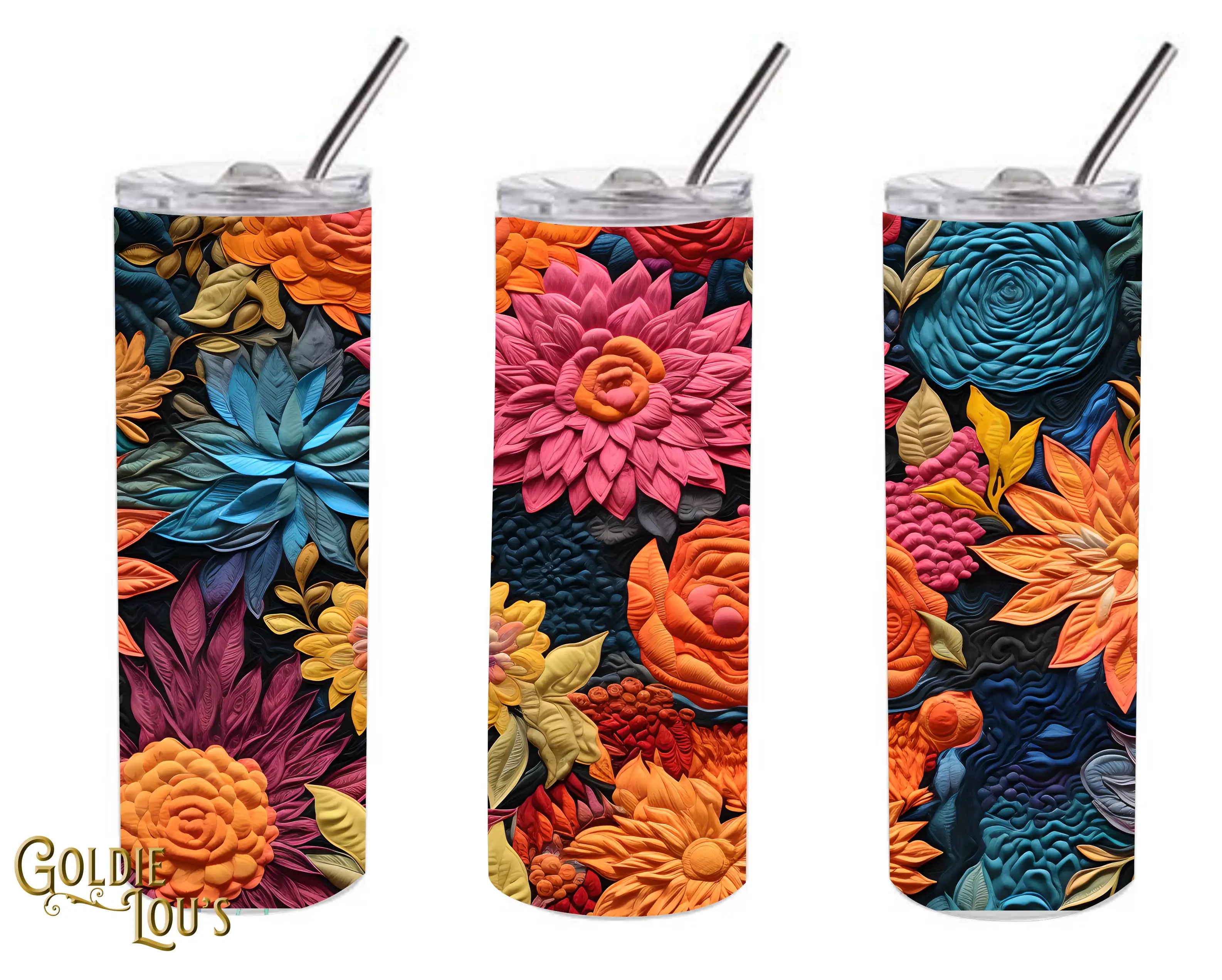Batik Flowers Skinny Tumbler