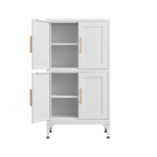 White metal kitchen storage cabinet, kitchen pantry storage cabinet with door and shelf, adjustable leveling feet