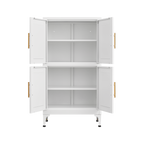 White metal kitchen storage cabinet, kitchen pantry storage cabinet with door and shelf, adjustable leveling feet