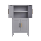 Grey metal kitchen storage cabinet, kitchen pantry storage cabinet with door and shelf, adjustable leveling feet