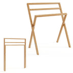 Freestanding Foldable Teak Wood Towel Rack with 3 Hanging Crossbars