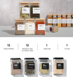 12-Piece Square Glass Spice Jars w/ Airtight Bamboo Lids