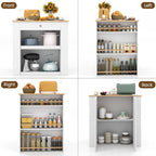 Modern Kitchen Island with Rubber Wood Countertop and Storage-White